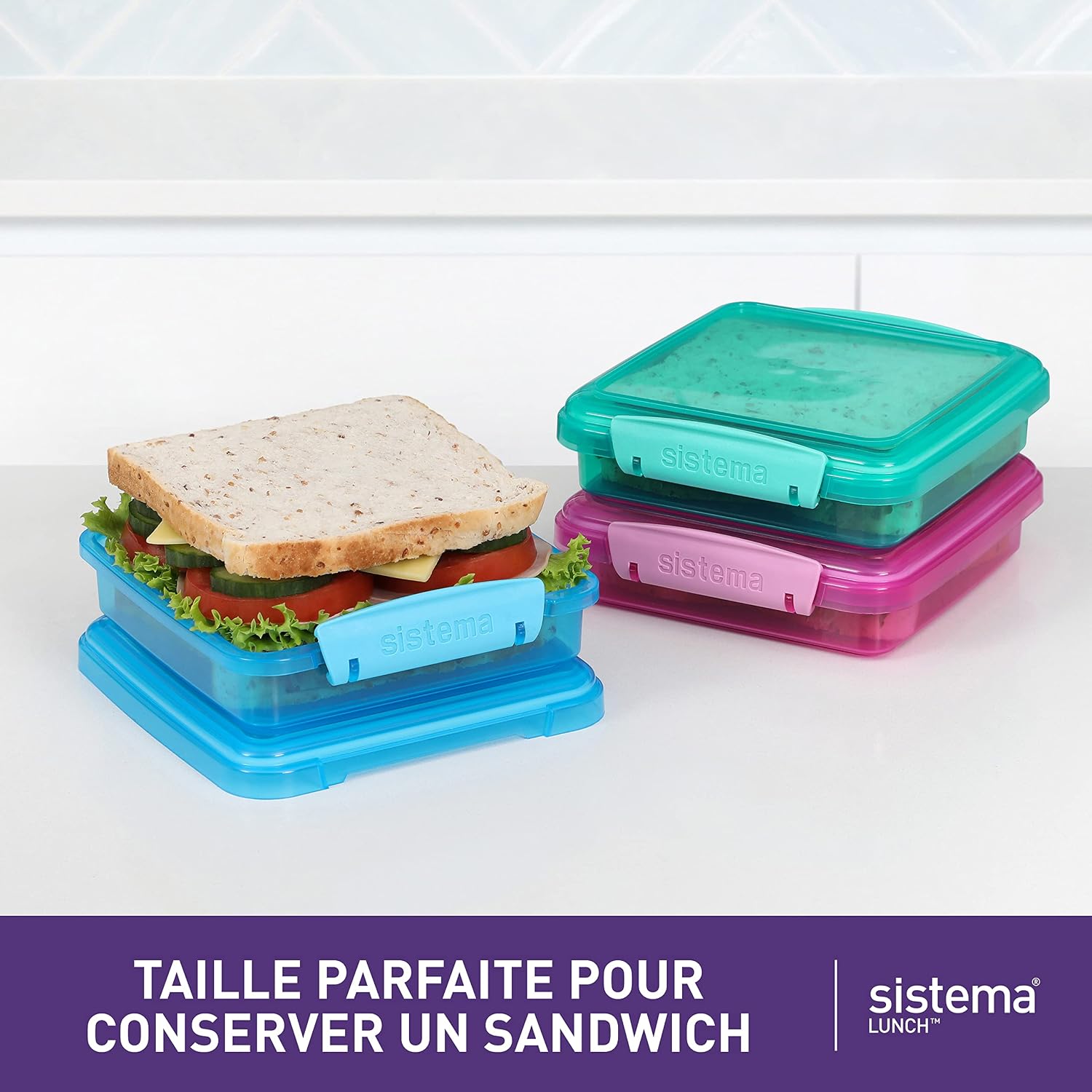 Detalle de Sistema Lunch boîtes à sandwich – Lot de 3 boîtes 450 ml, couleurs assorties