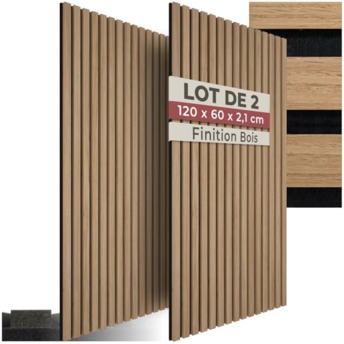Detalle de tectake – Lot de 2 panneaux acoustiques muraux et plafond en MDF avec placage bois