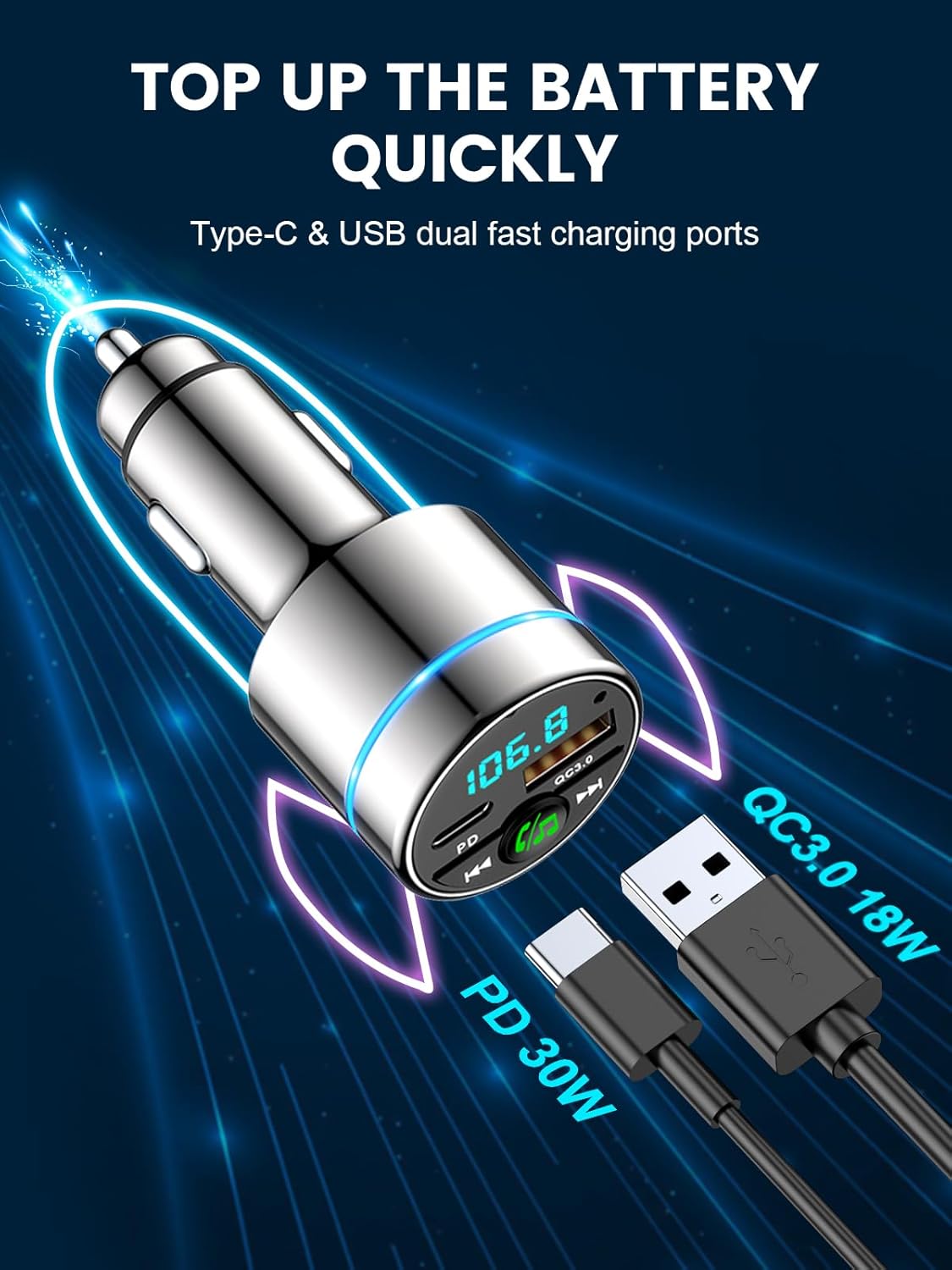 Detalle 2 de Mohard Bluetooth Car Adapter 5.3 with PD 30W Charger