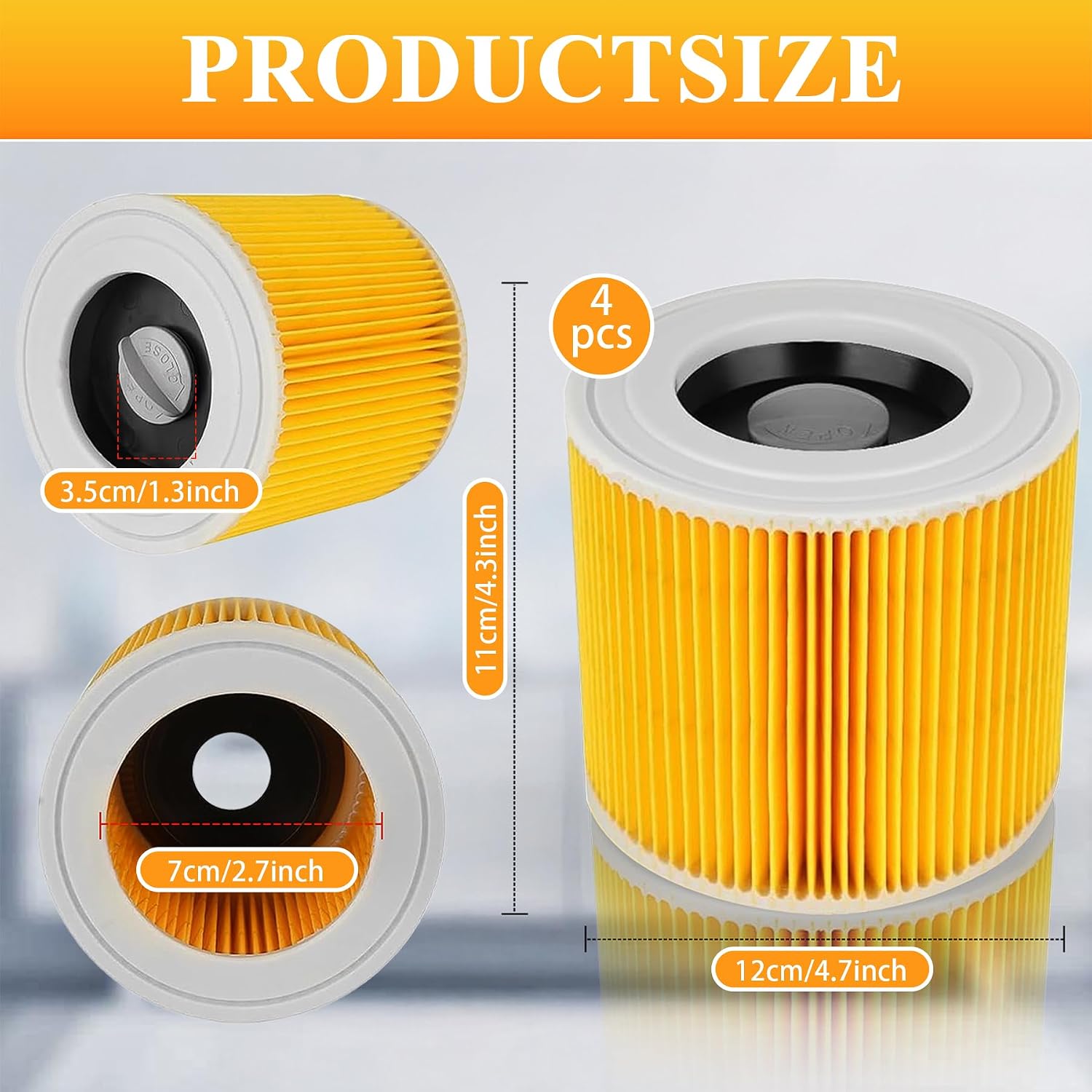 Detalle 2 de ACOMTUO 4 Filtri di Ricambio per Filtro Kärcher WD3 – Compatibili WD3, WD1, WD2, MV3, SE, VC