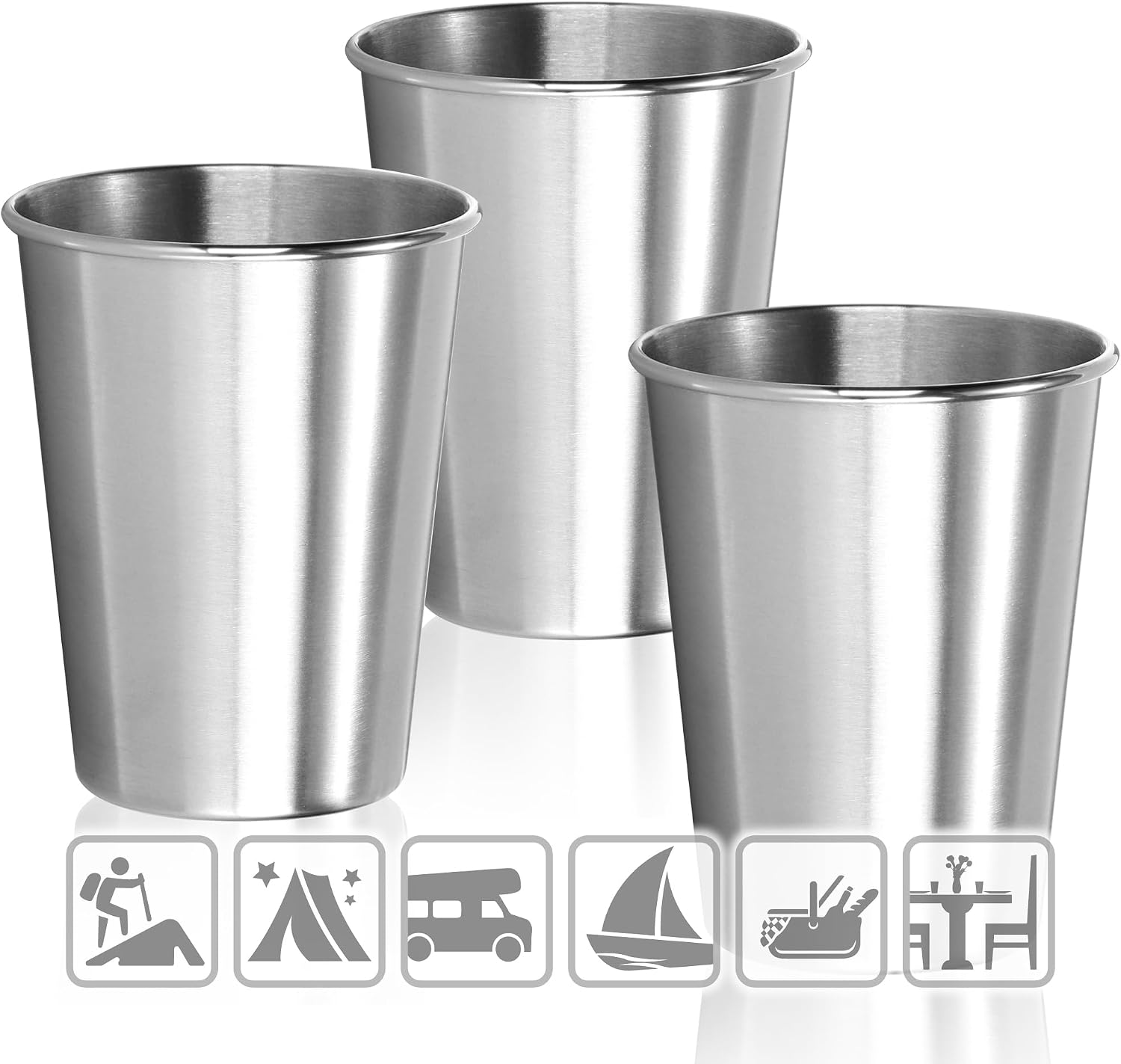 Detalle de com-four® 3 bicchieri in acciaio inox 304 – 250 ml, leggeri, infrangibili e senza BPA