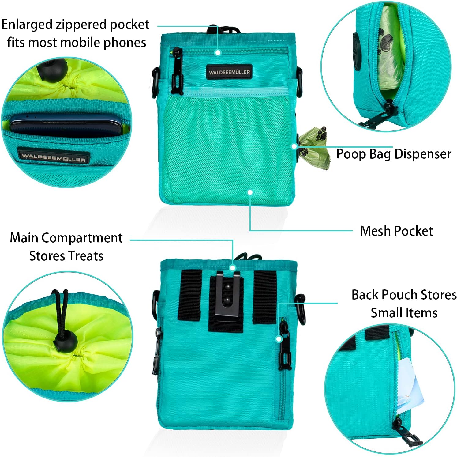 Detalle de Waldseemüller Dog Treat Pouch: Multi-pocket Walking Bag in Light Green