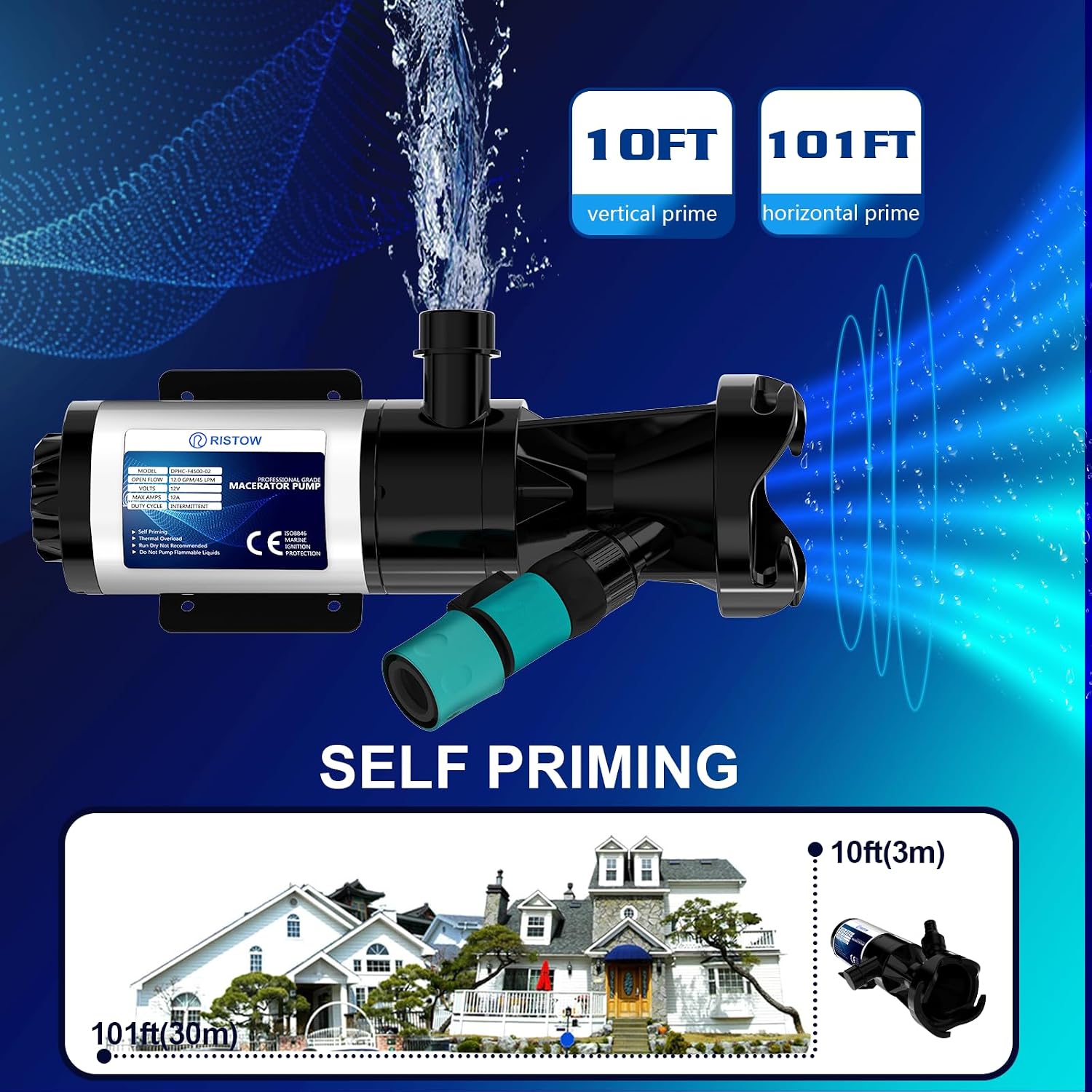 Thumbnail 4 de RV Macerator Pump 12V 12GPM Self-Priming Waste Water Pump (Quick Release, 10FT Tubing)