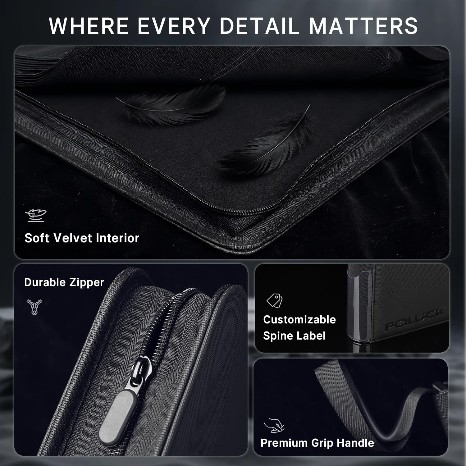Detalle de Foluck 9 Pocket Top Loader Binder: Protective 252-Card Organizer with 100 Top Loaders & 100 Sleeves