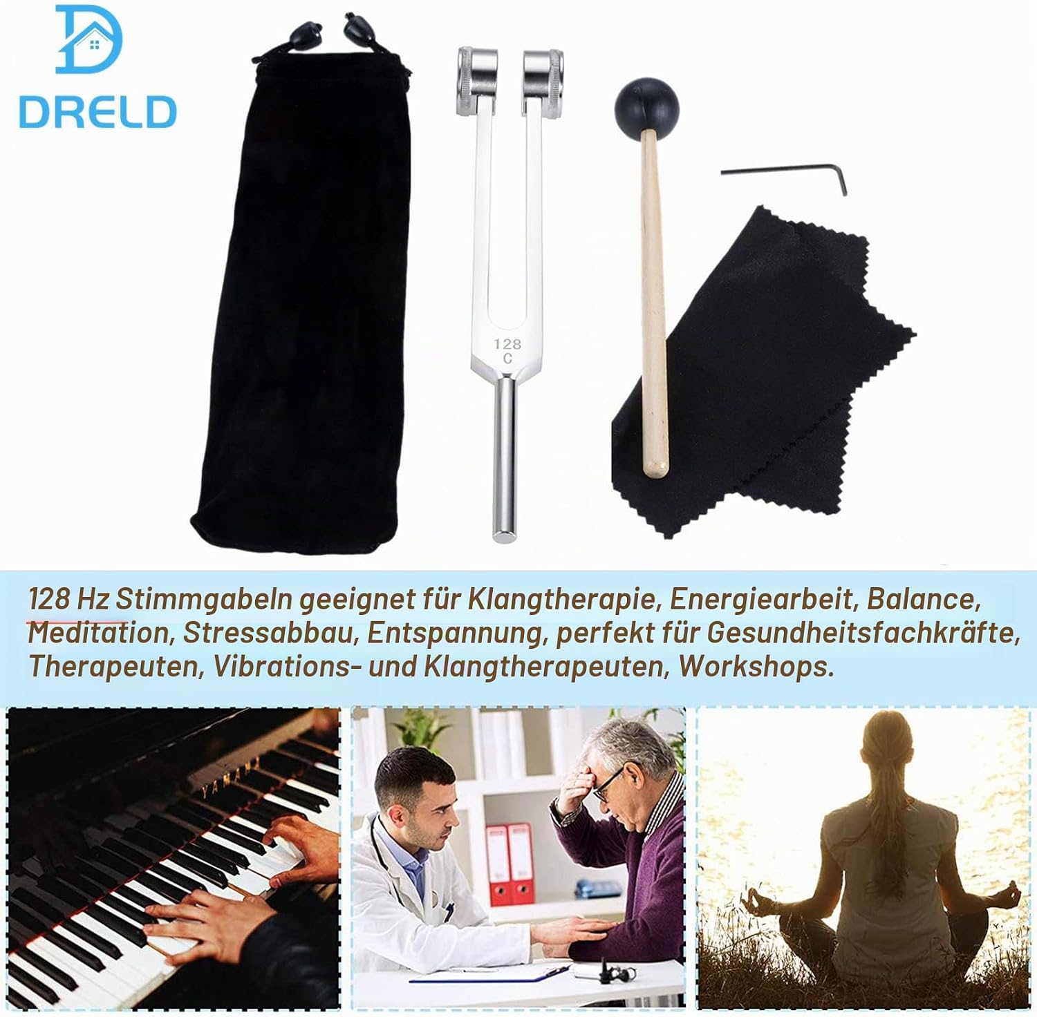 Detalle de DRELD 432 Hz Stimmgabel – Aluminiumlegierung, Silikonhammer und Samtbeutel