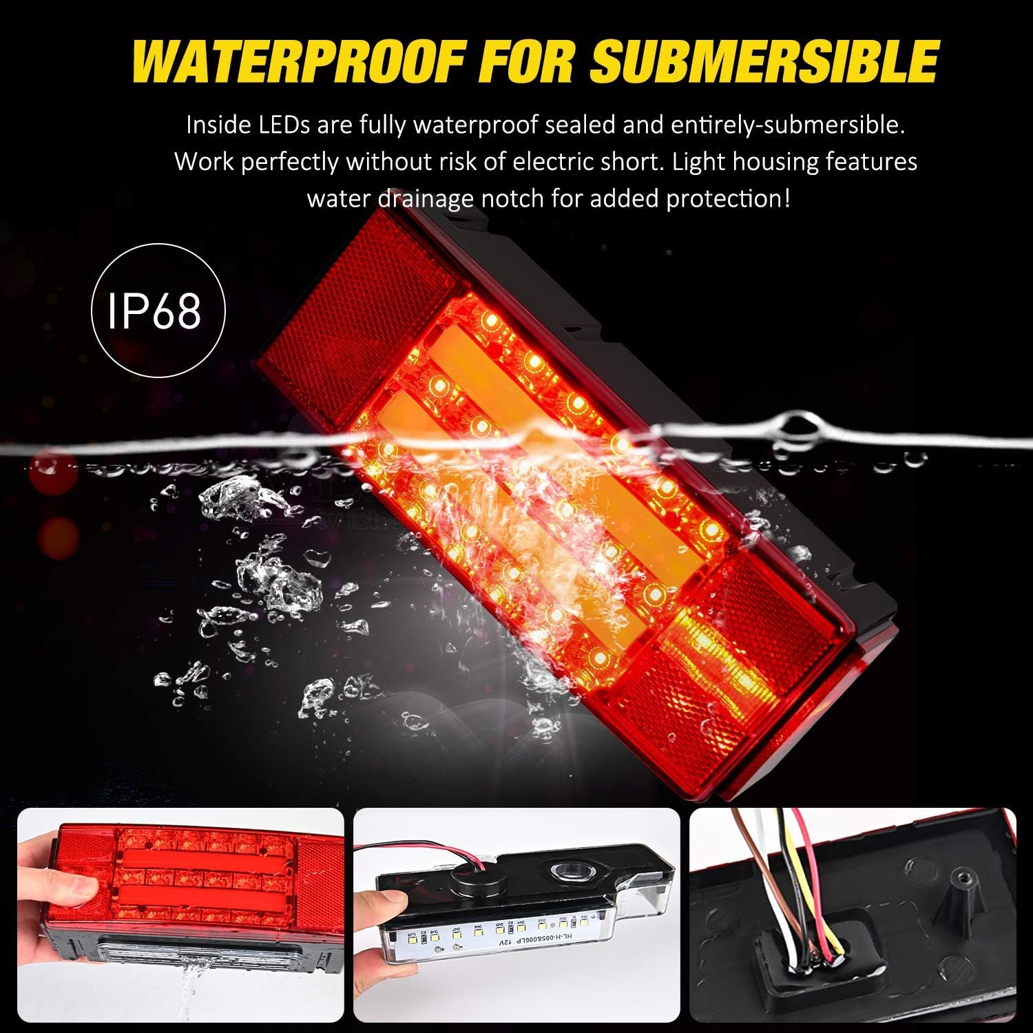 Detalle de Nilight TL-40 2PCS Rectangular LED Trailer Light Kit with Halo Glow (12V, IP68 Submersible)