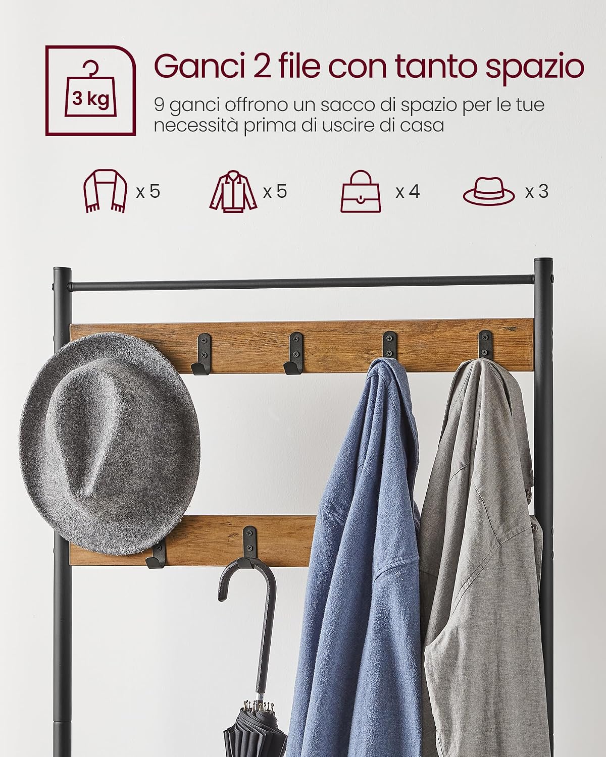Detalle de VASAGLE Appendiabiti con Scarpiera, 3 in 1: ingresso moderno con panca e spazio per scarpe (HSR041B41)