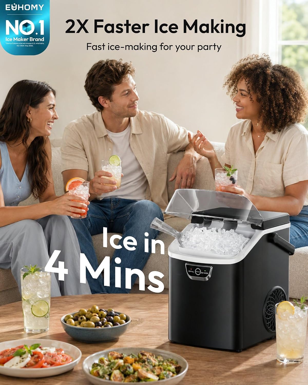 Detalle 2 de EUHOMY IM047-VC Nugget Ice Maker with Handle, Self-Cleaning, Black