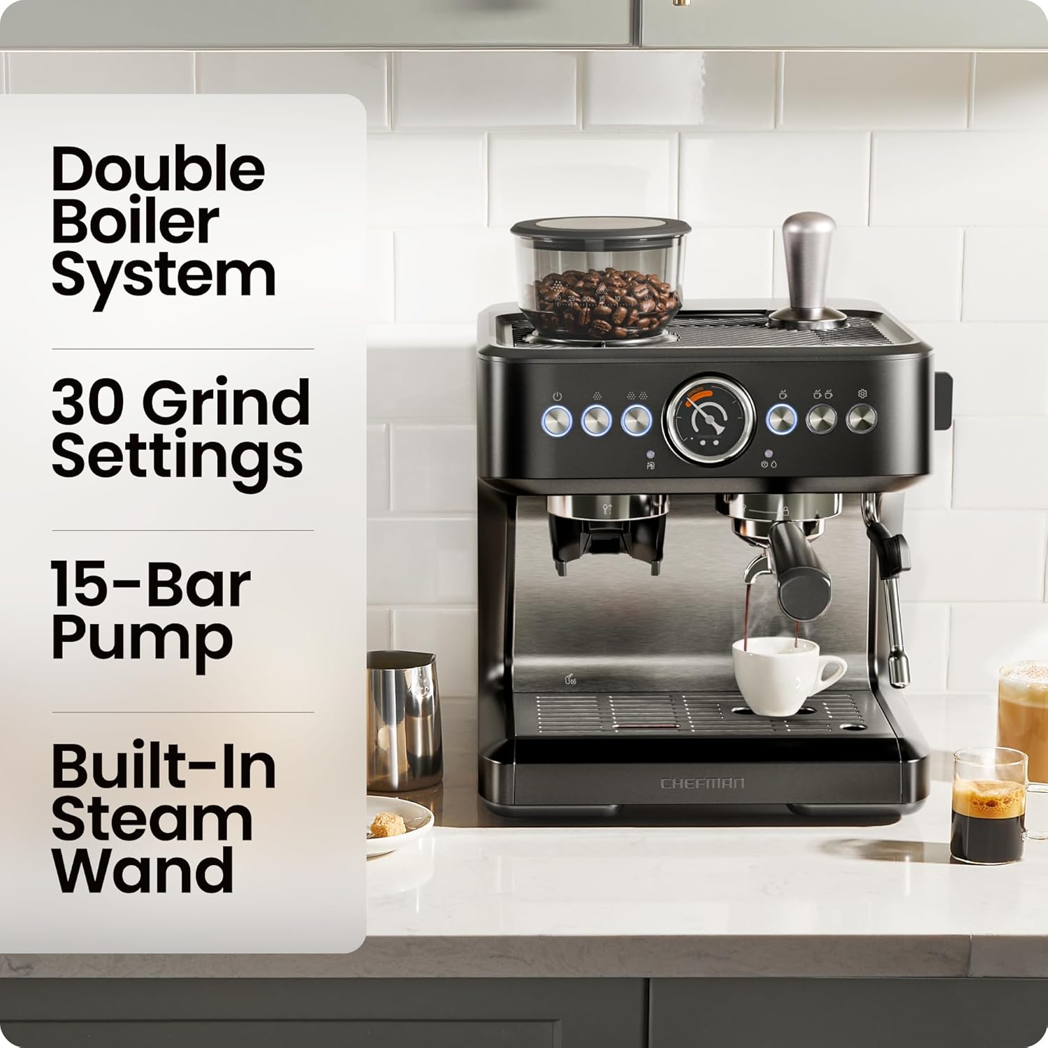 Detalle 2 de Chefman Crema Deluxe Espresso Machine 30️⃣