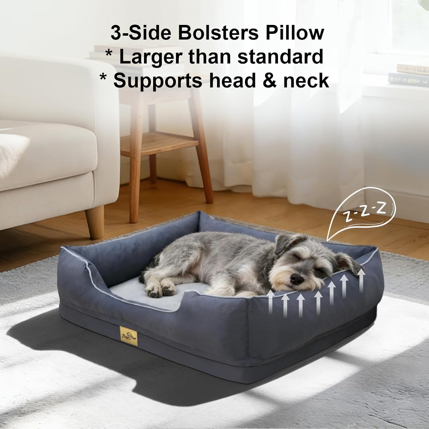 Thumbnail 2 de BingoPaw Orthopedic Dog Beds Medium: Sofa-Style Bed with Bolsters (77x63x18 cm) in Grey