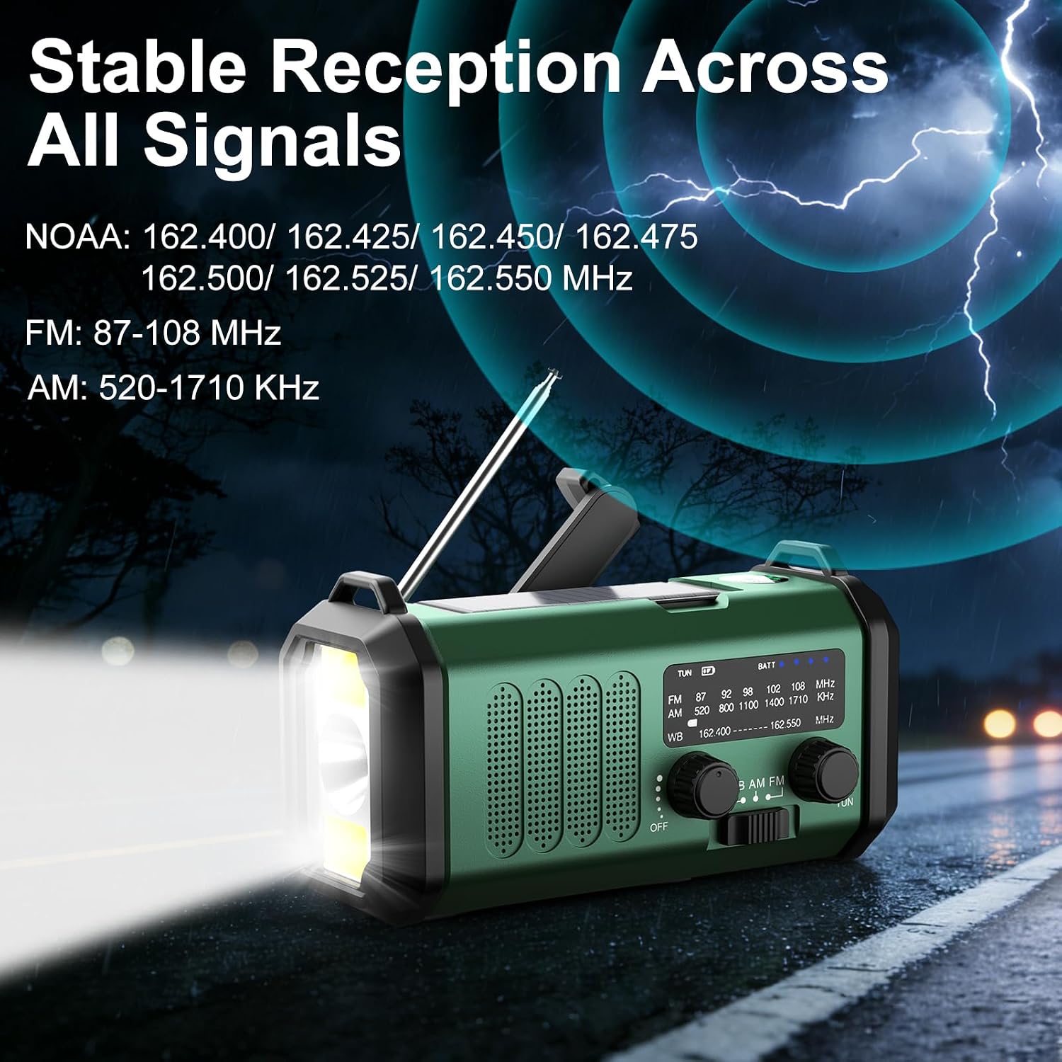 Detalle de Hand Crank Emergency Radio with NOAA Weather & AM/FM, Solar + 10,000mAh Battery