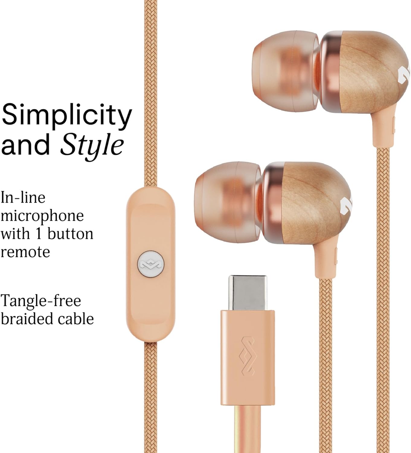 Thumbnail 1 de Marley House of Smile Jamaica USB‑C kabelgebundene In‑Ear-Kopfhörer mit 9,2‑mm-Treibern und Mikrofon (Copper)