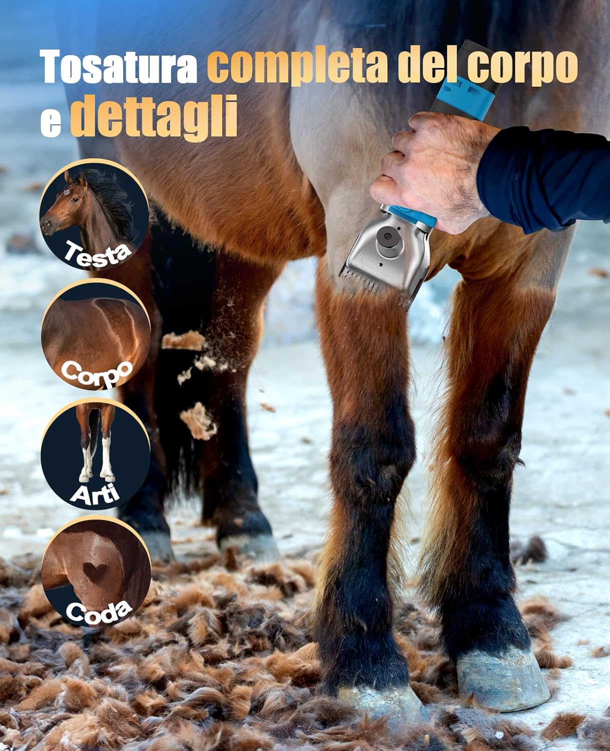 Thumbnail 4 de Oneisall Tosatrice per cavalli – Profi wireless a 2 batterie, lama dura in acciaio e motore potente