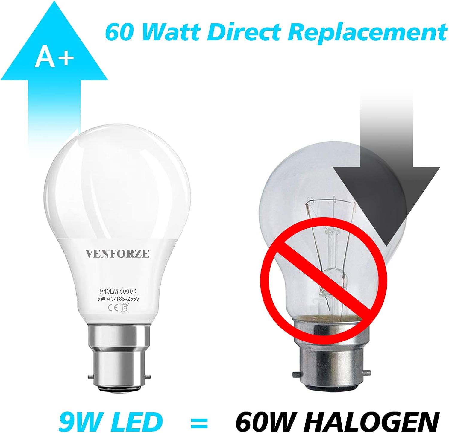 Thumbnail 2 de Venforze Bayonet Light Bulbs 9W (60W Equivalent) 940lm 6000K/2700K B22 Non-Dimmable
