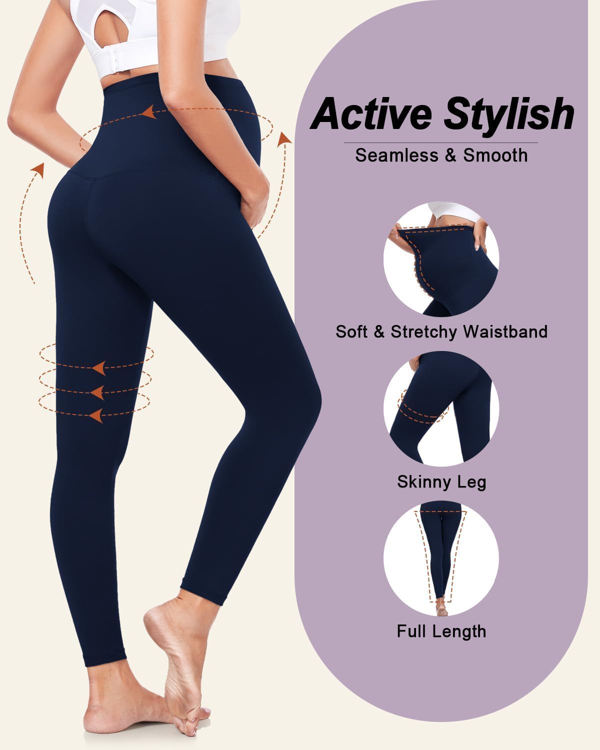 Detalle 2 de CTHH 3-Pack Maternity Leggings, Over-the-Belly High Waist for Yoga and Workouts