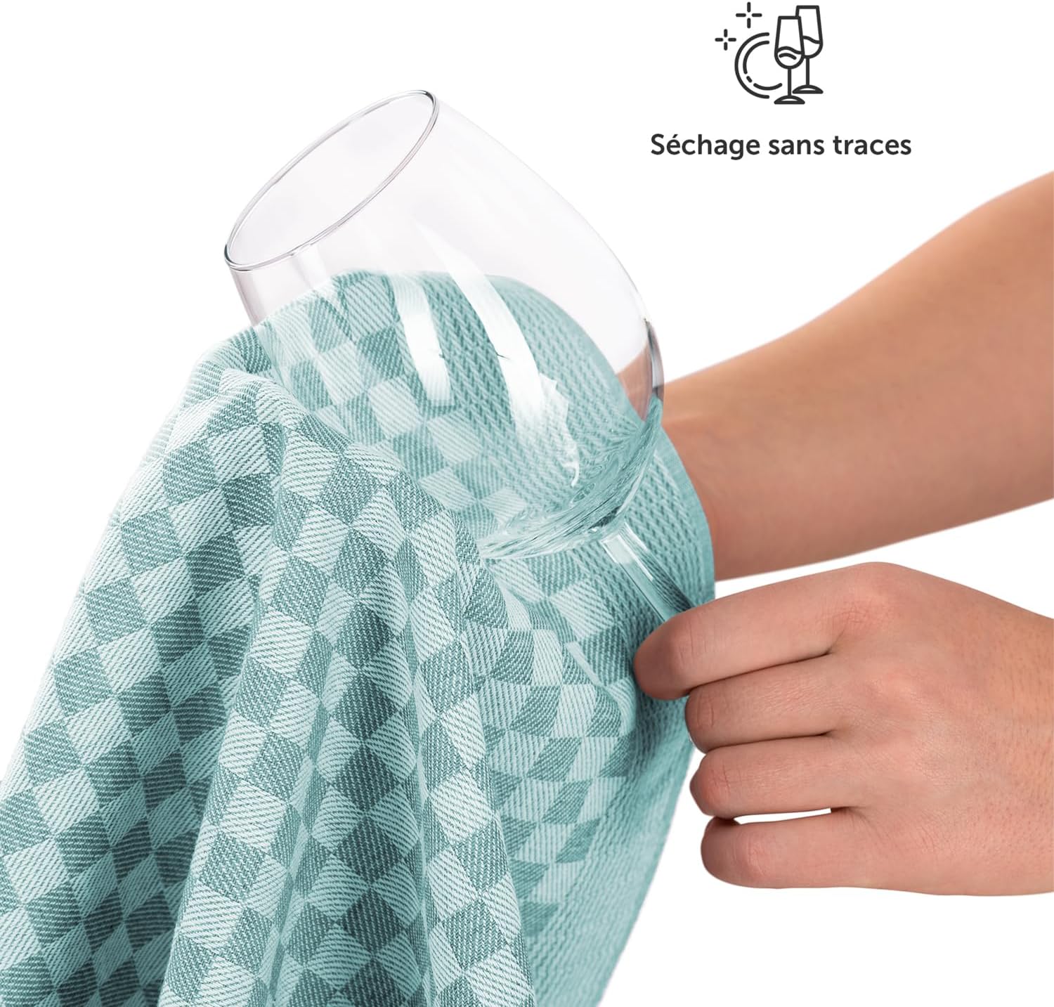 Detalle de Blumtal torchon Cuisine – Lot de 20, 50 x 70 cm, coton 100%, motif carreaux vert menthe, certifiés Oeko-Tex