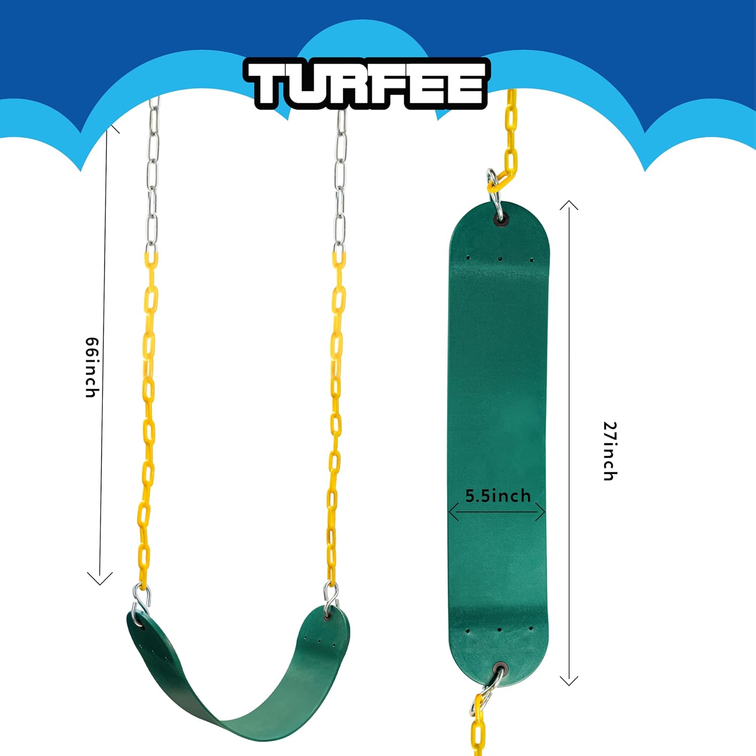 Detalle de TURFEE Heavy Duty Swing Seat (Green) with 66” Chain, Snap Hook Accessories for Kids