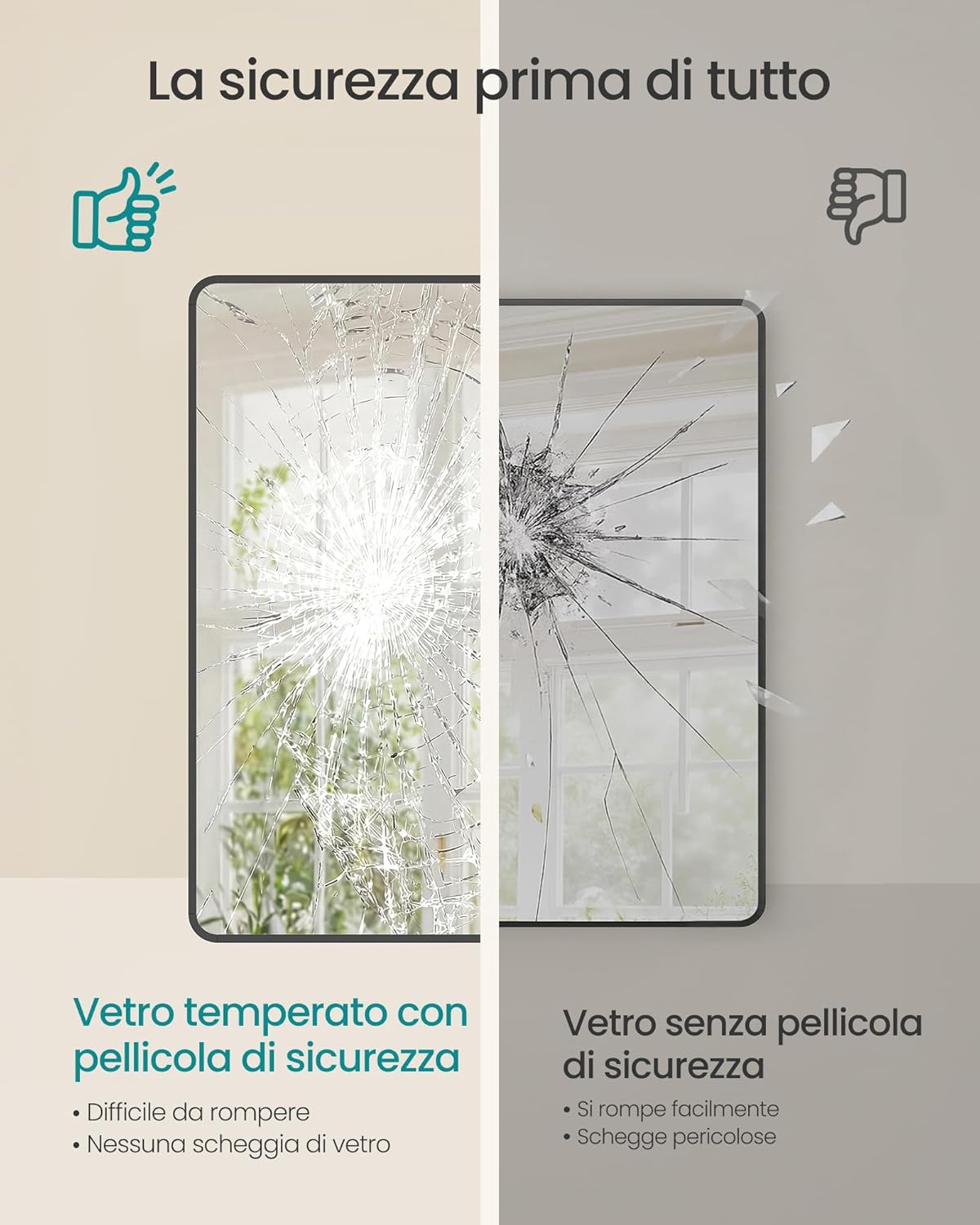 Thumbnail 2 de SONGMICS Specchio Bagno LWM014BD01, 81 x 61 cm da parete con cornice in alluminio e pellicola di sicurezza