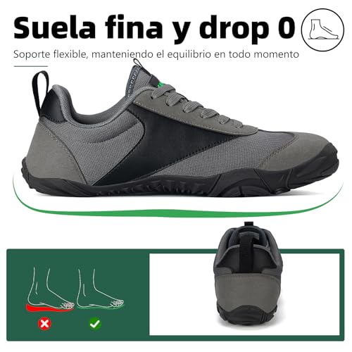 Thumbnail 3 de SAGUARO Zapatillas barefoot, puntera ancha, suela fina y caída cero, gris 43