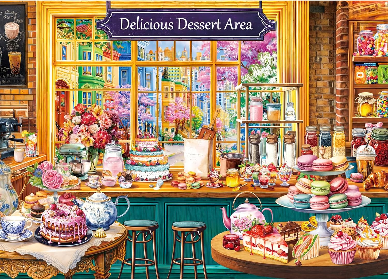 Detalle de HUADADA Puzzle 1000 Teile Dessertladen 🧩