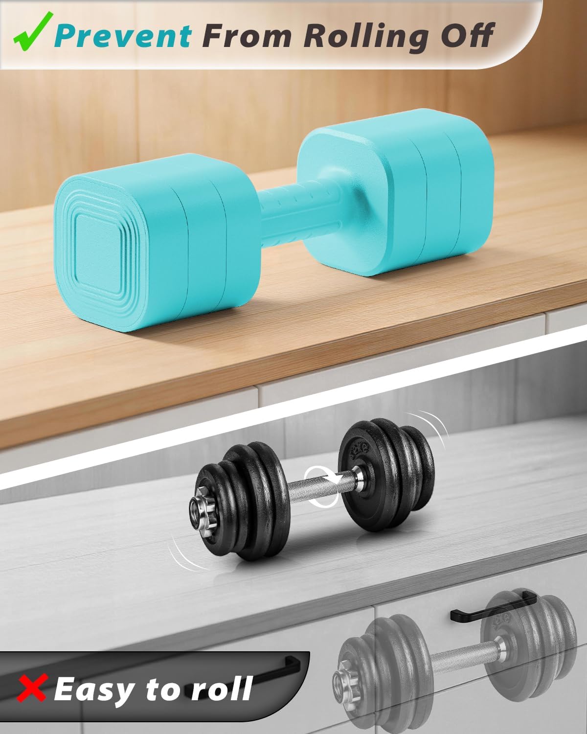 Detalle de Ragebby Adjustable Dumbbell Set of 2, Non-Slip Handles, Mint Blue