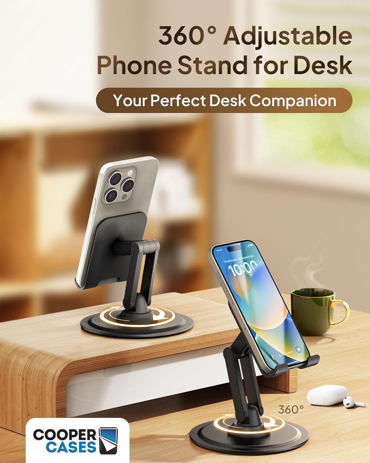 Detalle 2 de COOPER 360° Stand: Rotating Desk Phone Stand in Piano Black