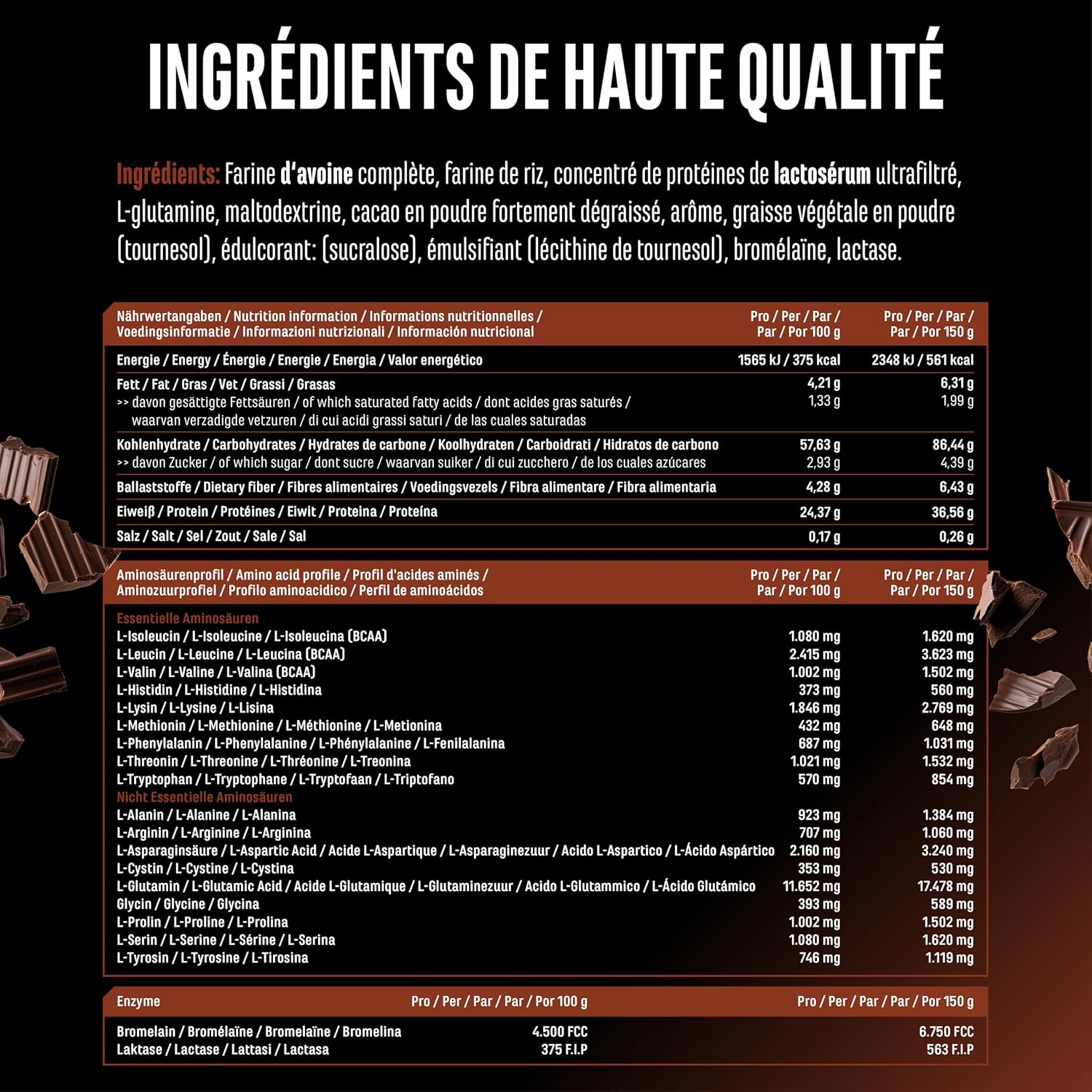 Detalle de Clean Weight Gainer 3 kg (chocolat) – gainer végétarien avec glucides complexes