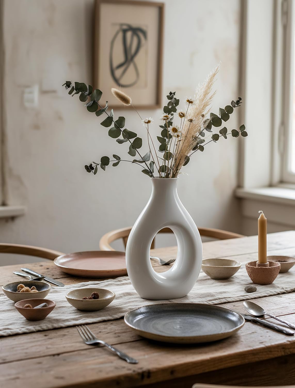 Thumbnail 1 de NiHome 7.9 Inch White Ceramic Vase — Modern Minimalist Decor for Nordic, Farmhouse and More