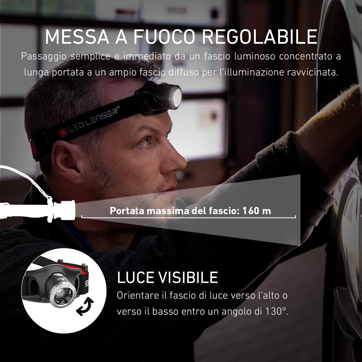 Detalle de Ledlenser H7R.2 – Frontale LED ricaricabile con doppia alimentazione e regolazione continua della luce