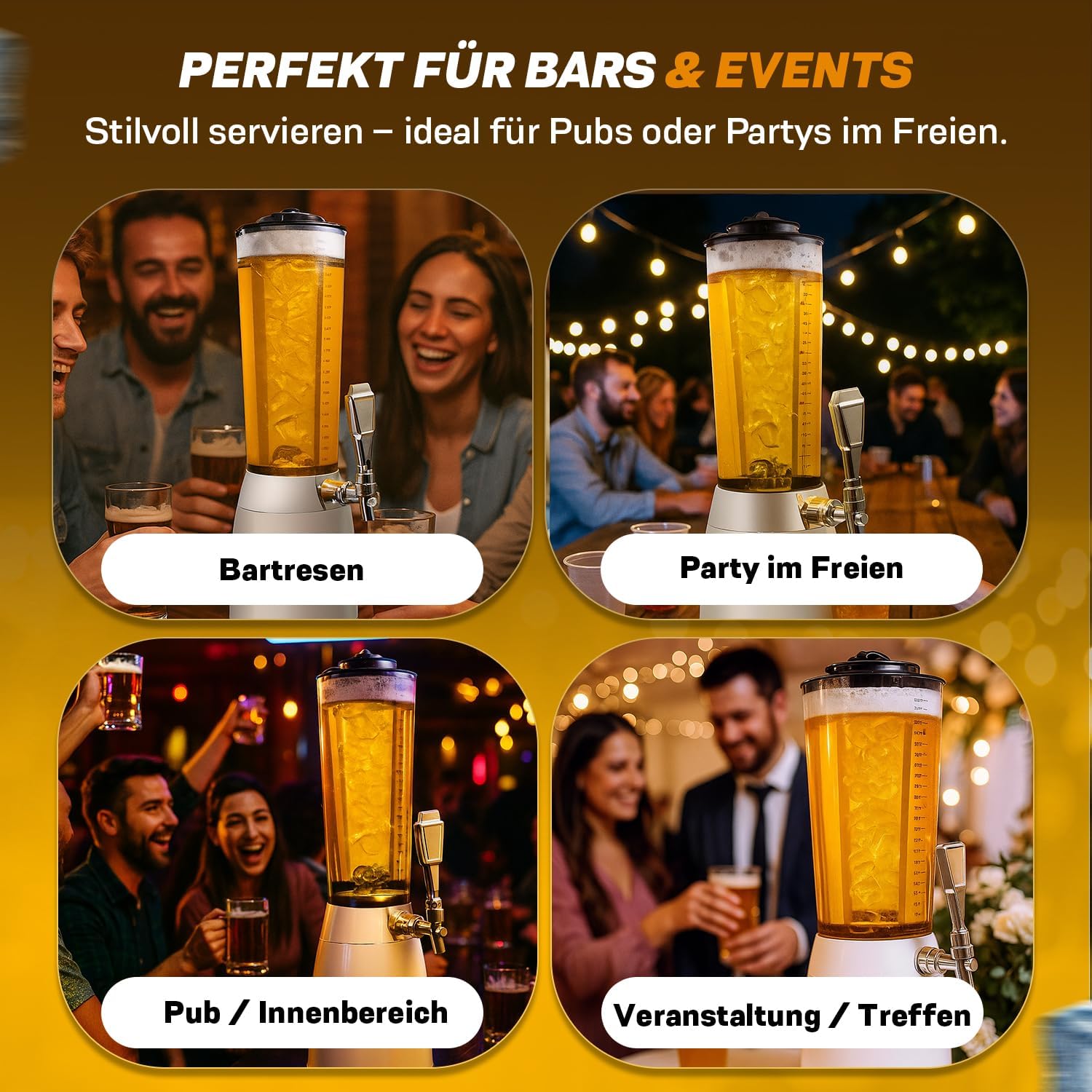 Detalle de Biertower 4,0 Liter – Kult Biersäule mit LED-Beleuchtung & Eiskühlung