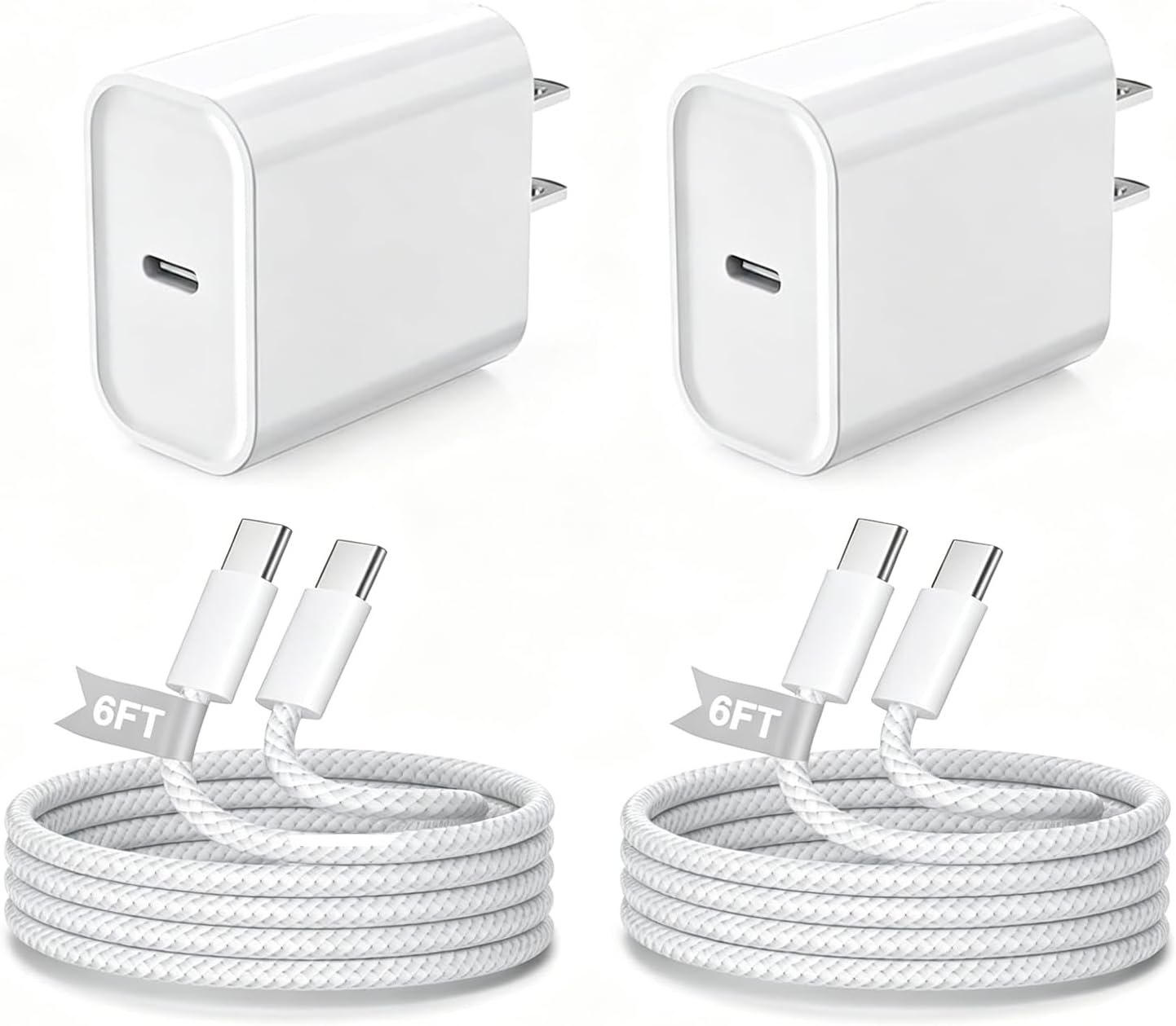 Detalle de Blechmeki LR-FC02 20W USB-C Charger 2-Pack with 6-Foot Woven Cables