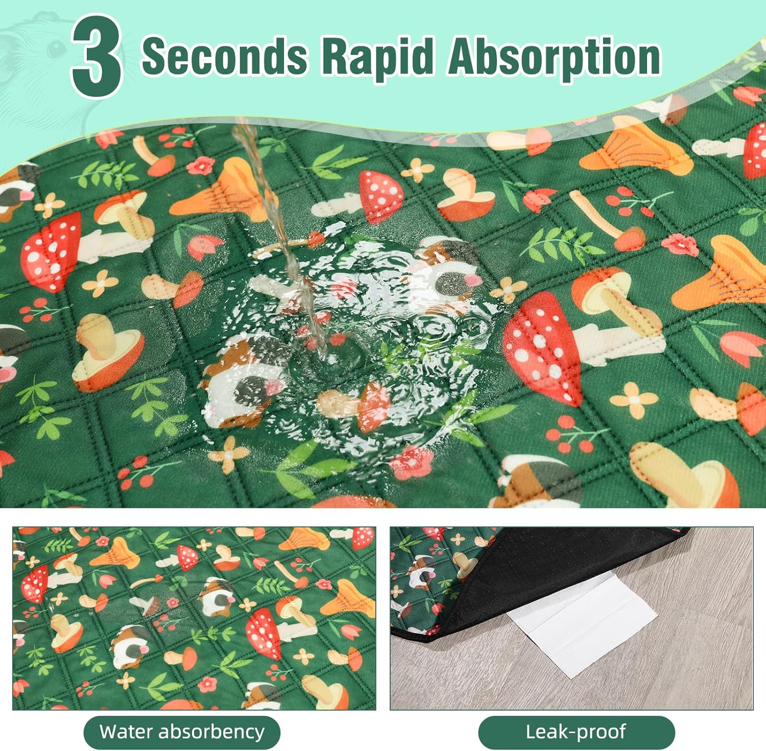 Detalle de HOZKUY 2-Pack Guinea Pig Cage Liners & Bedding (18"x24") – washable, reusable, leakproof pee pads with non-slip base