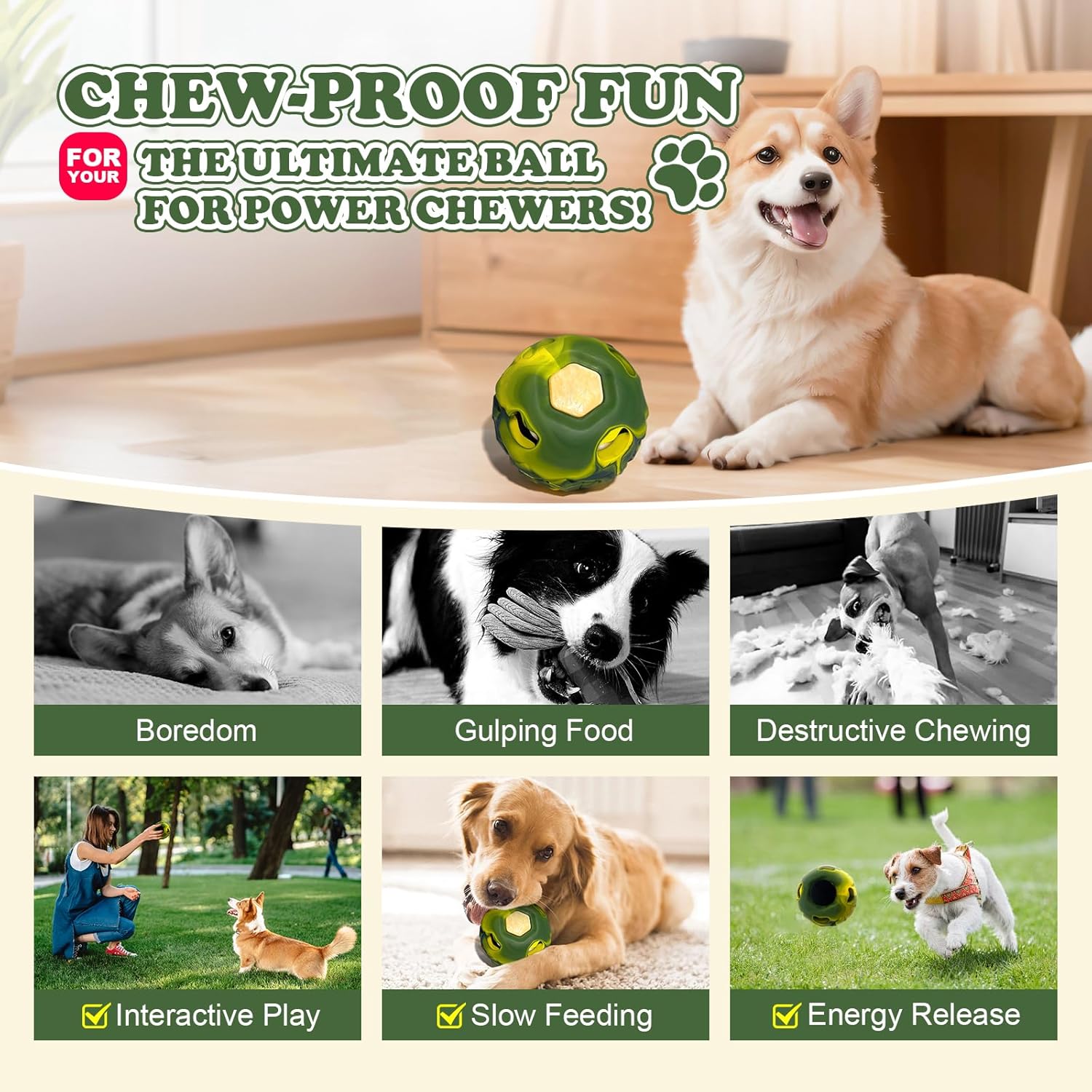 Thumbnail 5 de Freezeball Dog Toys 5-in-1 frozen treat puzzle for large dogs (Green, Small)