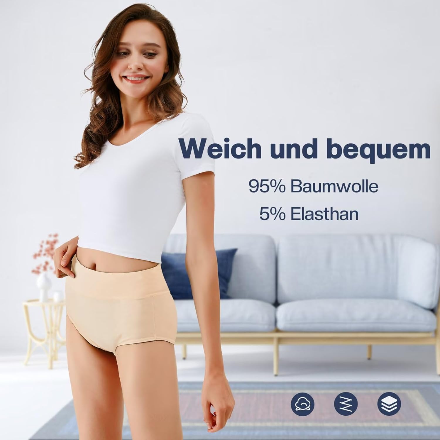 Detalle 2 de TUUHAW Damen Unterhosen 5er-Pack – Slip/Miederhose mit hoher Taille und breitem Bund