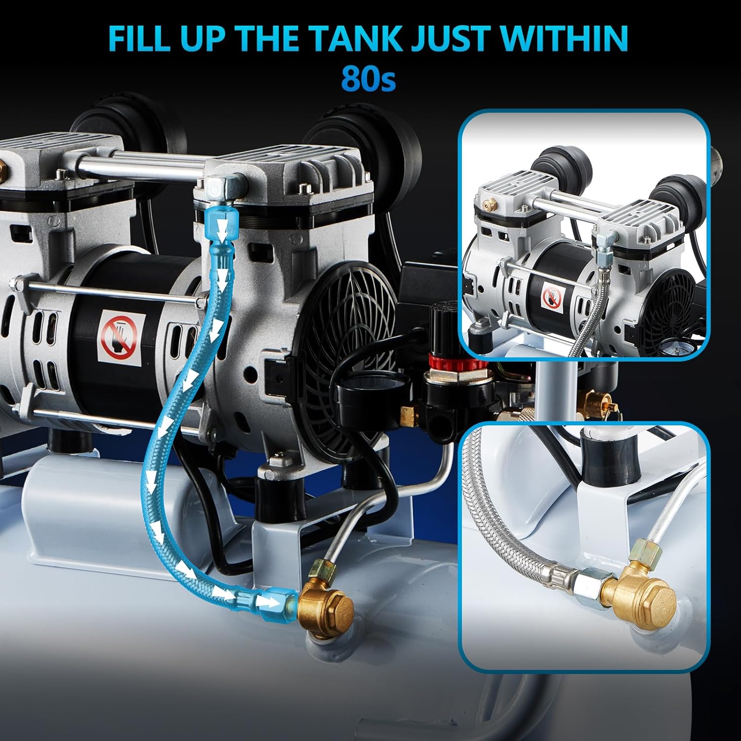 Thumbnail 2 de Quiet Air Compressor 68dB 5 Gallon Oil-Free