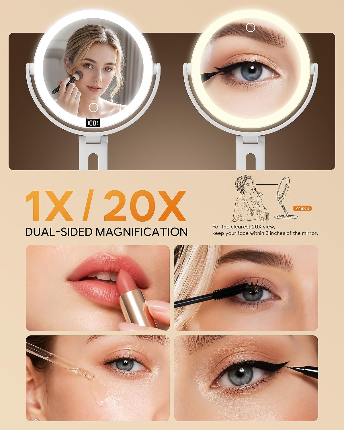 Detalle de Travel Makeup Mirror with Lights, 20X Magnification