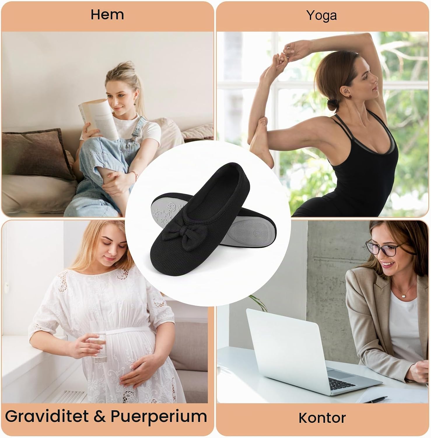 Thumbnail 6 de OFFCUP ballerinatofflor med minnesskum, rosett och halkfri gummisula