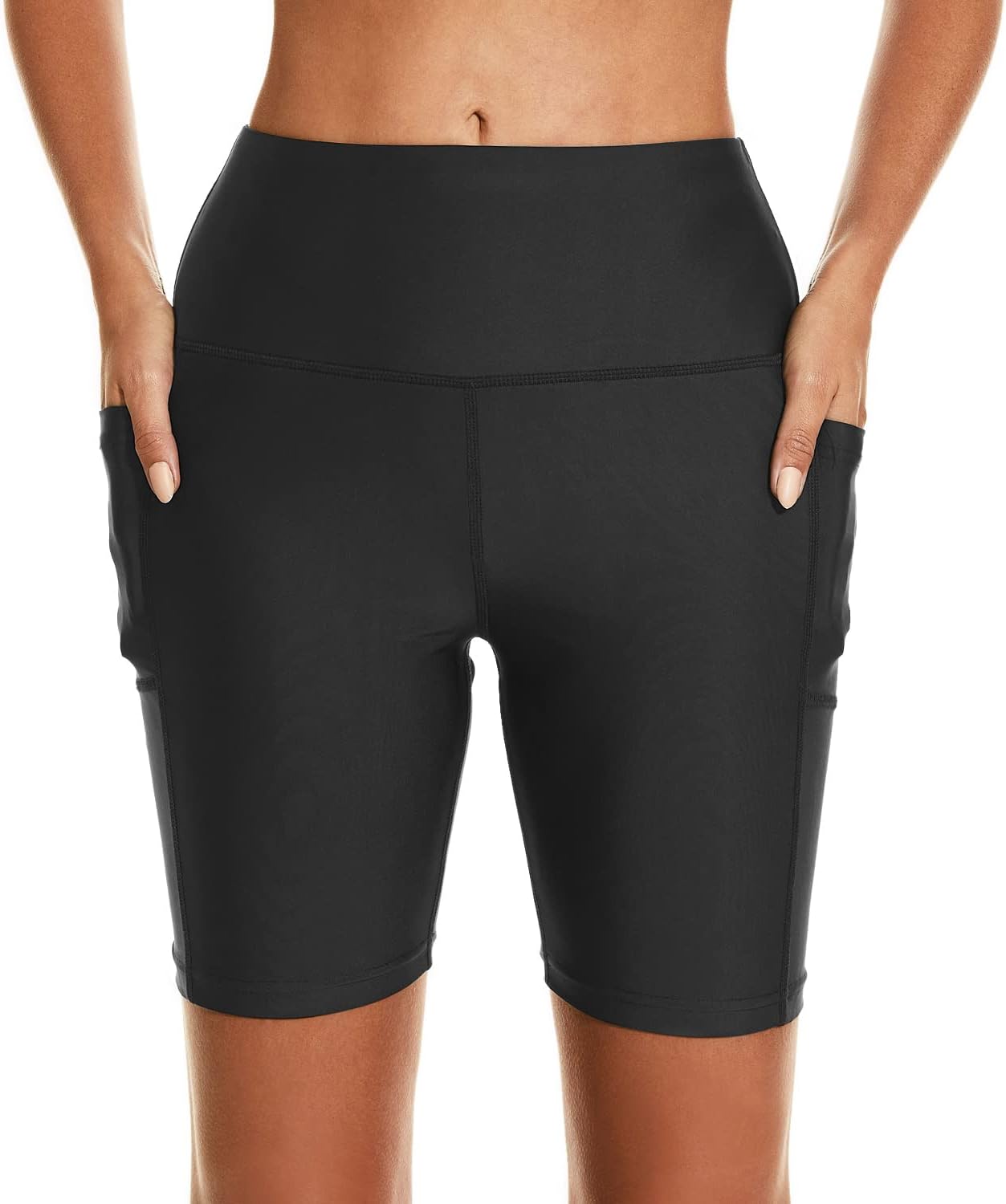 Detalle de HODOSPORTS Women’s High-Waisted Swim Board Shorts with UPF 50+ and Pockets (3"/5"/7"/9"/12")