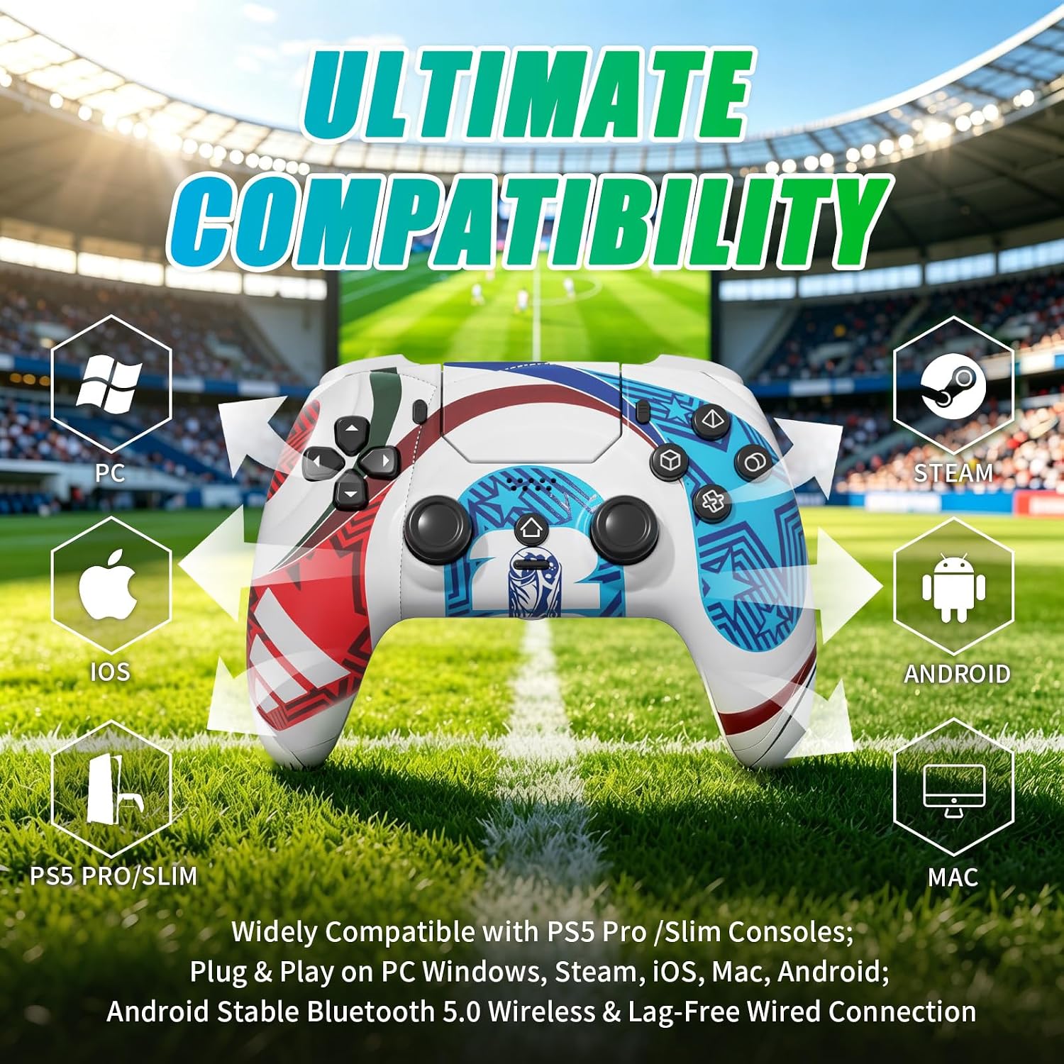 Detalle de YUYIU Wireless Controller P5 World for PS5, Hall Effect Sticks, 1500mAh Battery
