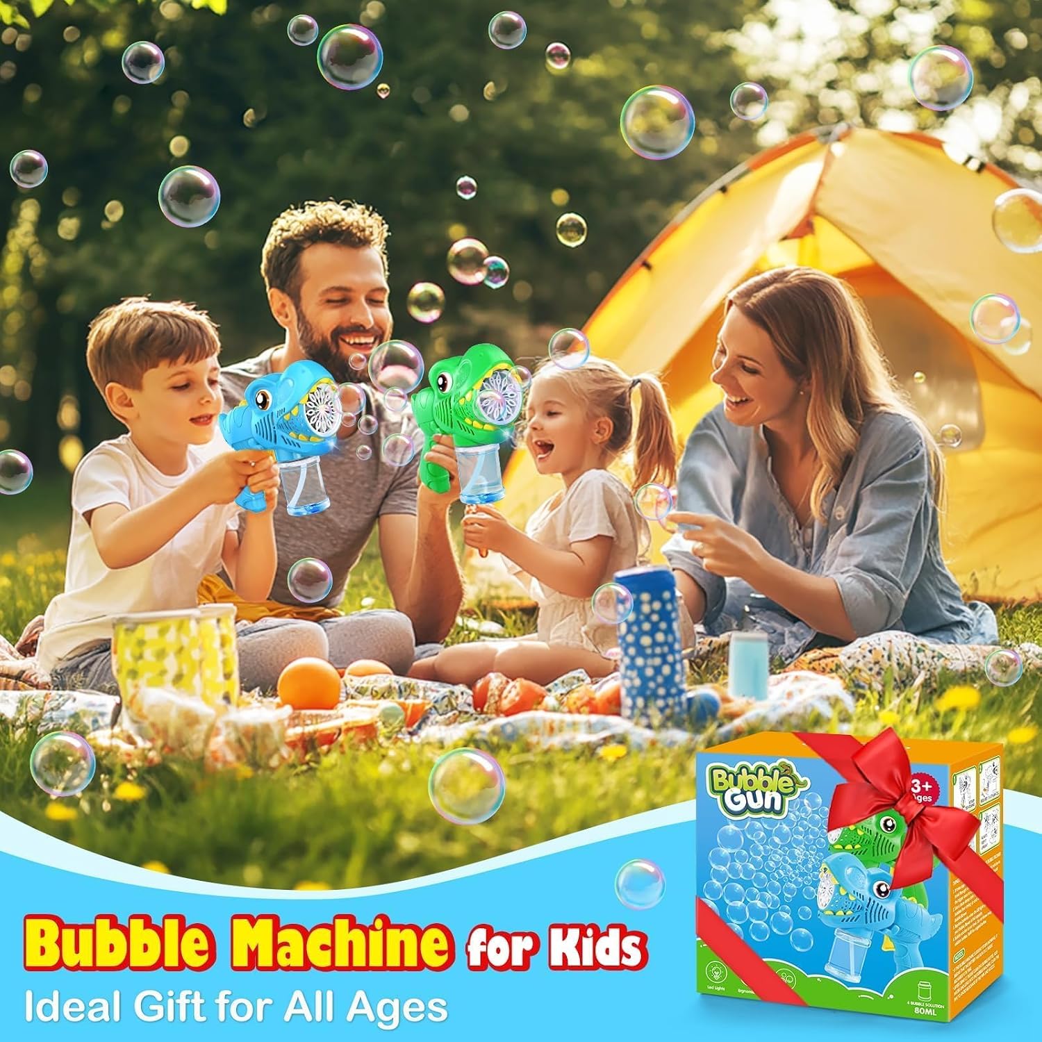 Detalle de Yunaking 2-Pack Bubble Machine Gun for Kids: Rechargeable Outdoor Bubble Fun