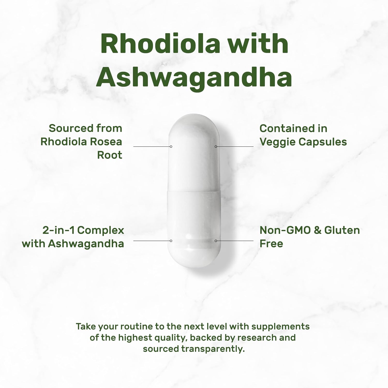 Detalle de DEAL SUPPLEMENT Rhodiola Rosea and Ashwagandha Supplement, 240 Veggie Capsules
