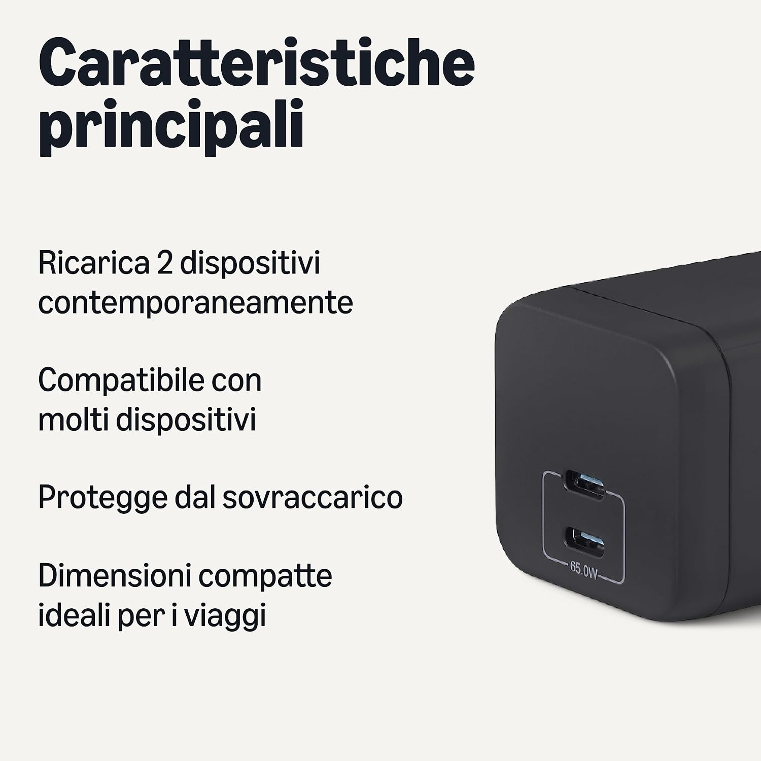 Detalle 2 de Amazon Basics Caricabatterie Nano GaN 65W