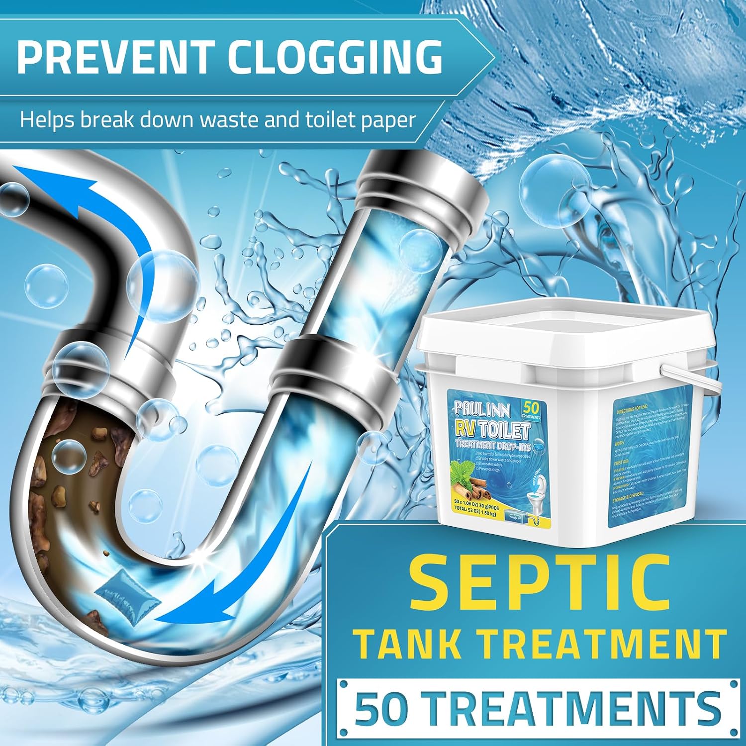 Detalle 2 de PAULINN AP9031 RV Toilet Treatment, 50 Water-Soluble Pods
