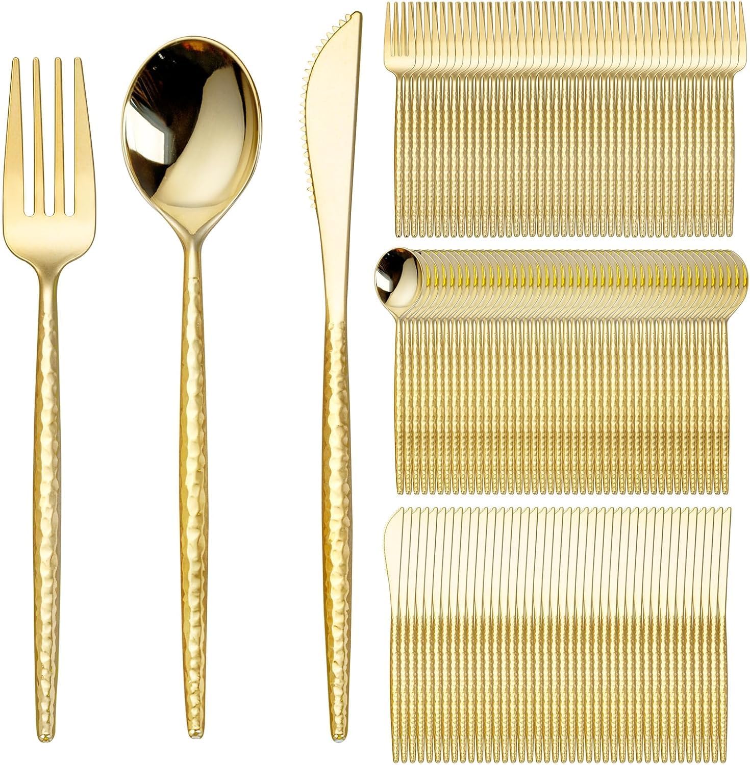 Detalle de SUT 300PCS Gold Plastic Silverware: Heavy-Duty, Disposable Gold Utensils for Large Events