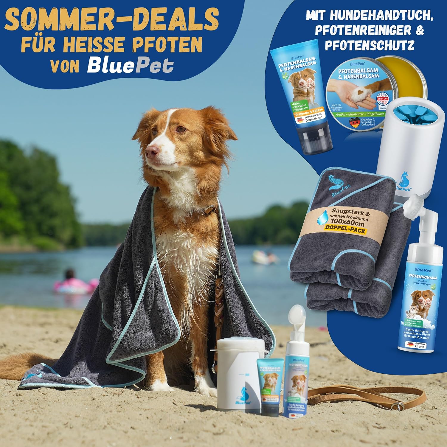 Detalle de BluePet Pfotenreiniger XXL – pfotenreinigung inkl. Mikrofaser-Handtuch