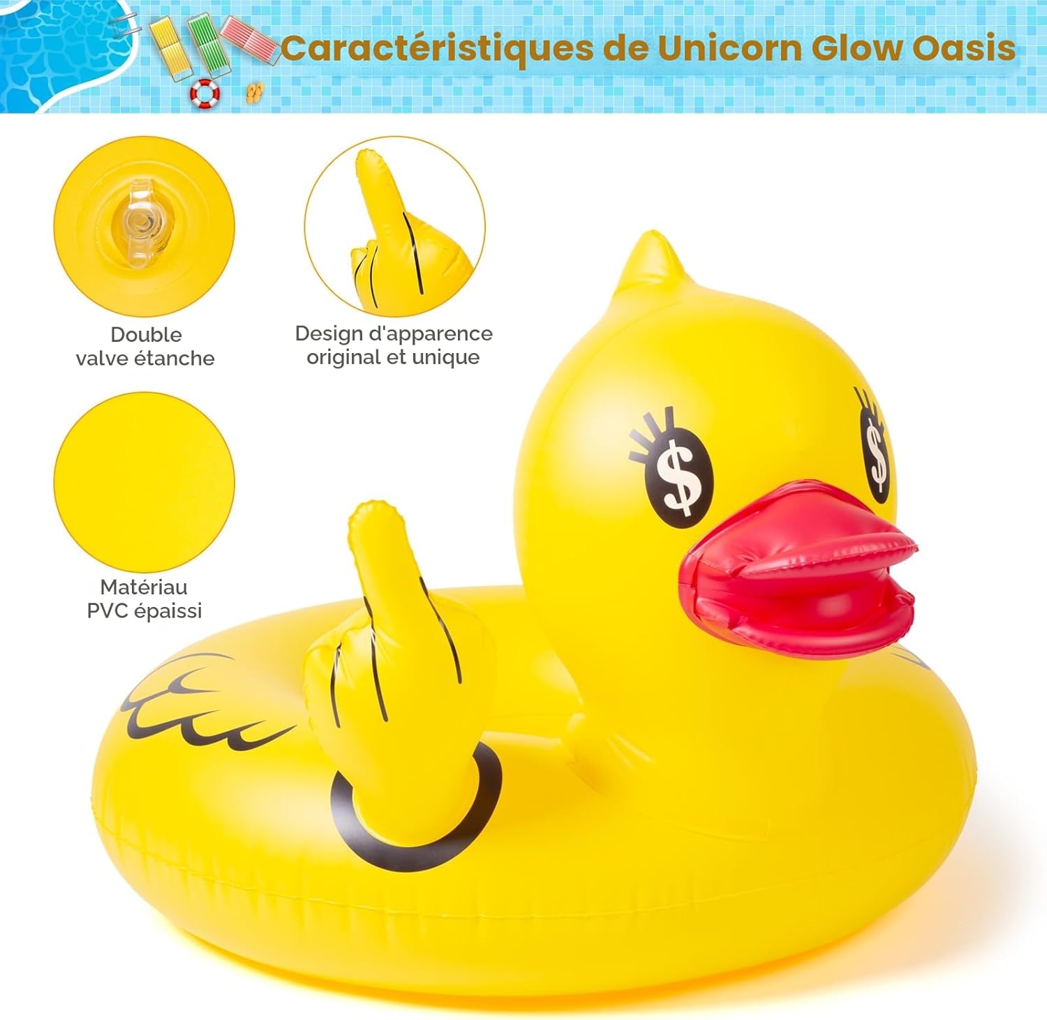 Detalle de Float Joy Canard Bouée Piscine Gonflable – Grand canard détente pour adultes