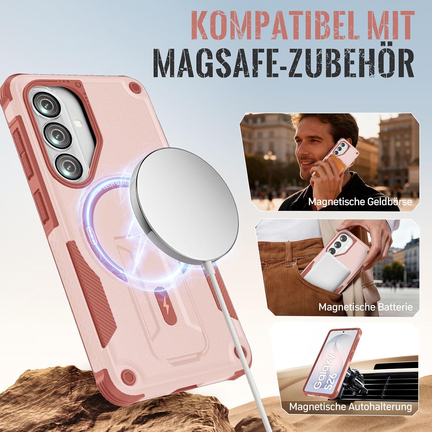 Detalle de Leedia Magnetisch Hülle für Samsung Galaxy S26 – Zweilagiger Schutz mit verstecktem Ständer, inklusive Displayschutzfolien und Kameraschutz