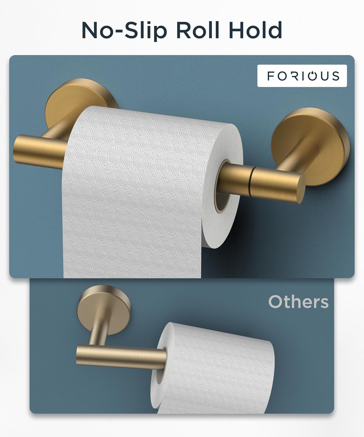 Detalle 2 de FORIOUS FF01124 Wall-Mount Toilet Paper Holder, Brushed Gold SUS304 Steel