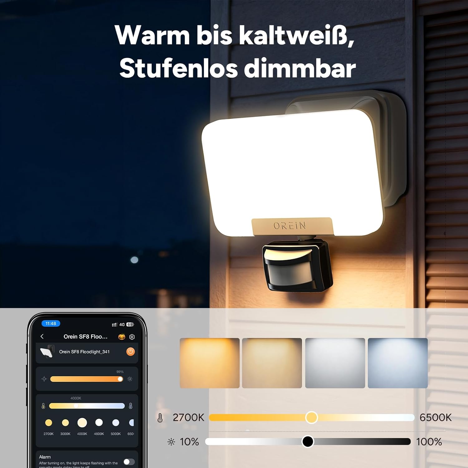 Thumbnail 6 de OREiN Smart LED Strahler mit Bewegungsmelder 28W/3000lm – IP65 Außenleuchte mit 2700/4000/6500K, Gruppensteuerung & Zeitplan