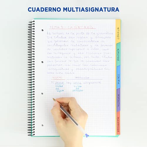 Detalle de Oxford Black N'Colours: pack de 2 cuadernos A4+ con 5 pestañas y cuadrícula 5x5
